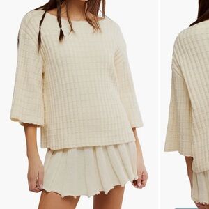 Free People Cream Ribbed Kenzie Skirt Set